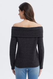 Sweater Mujer Slim Hombro Descubierto Negro