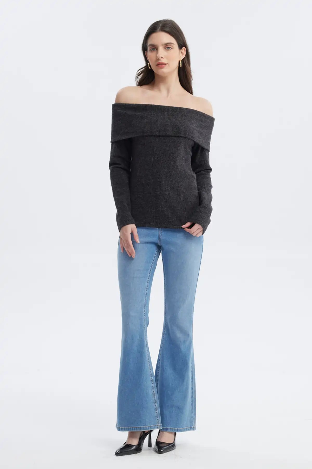 Sweater Mujer Slim Hombro Descubierto Negro