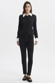 Polera Mujer Slim Cuello Camisero Negro