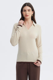 Polera Mujer Slim Cuello Camisero Arena