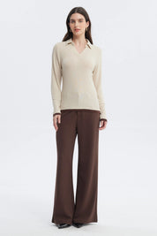 Polera Mujer Slim Cuello Camisero Arena