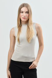 Polera Mujer Ajustada Sin Mangas Beige