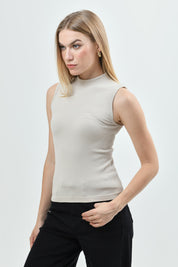 Polera Mujer Ajustada Sin Mangas Beige