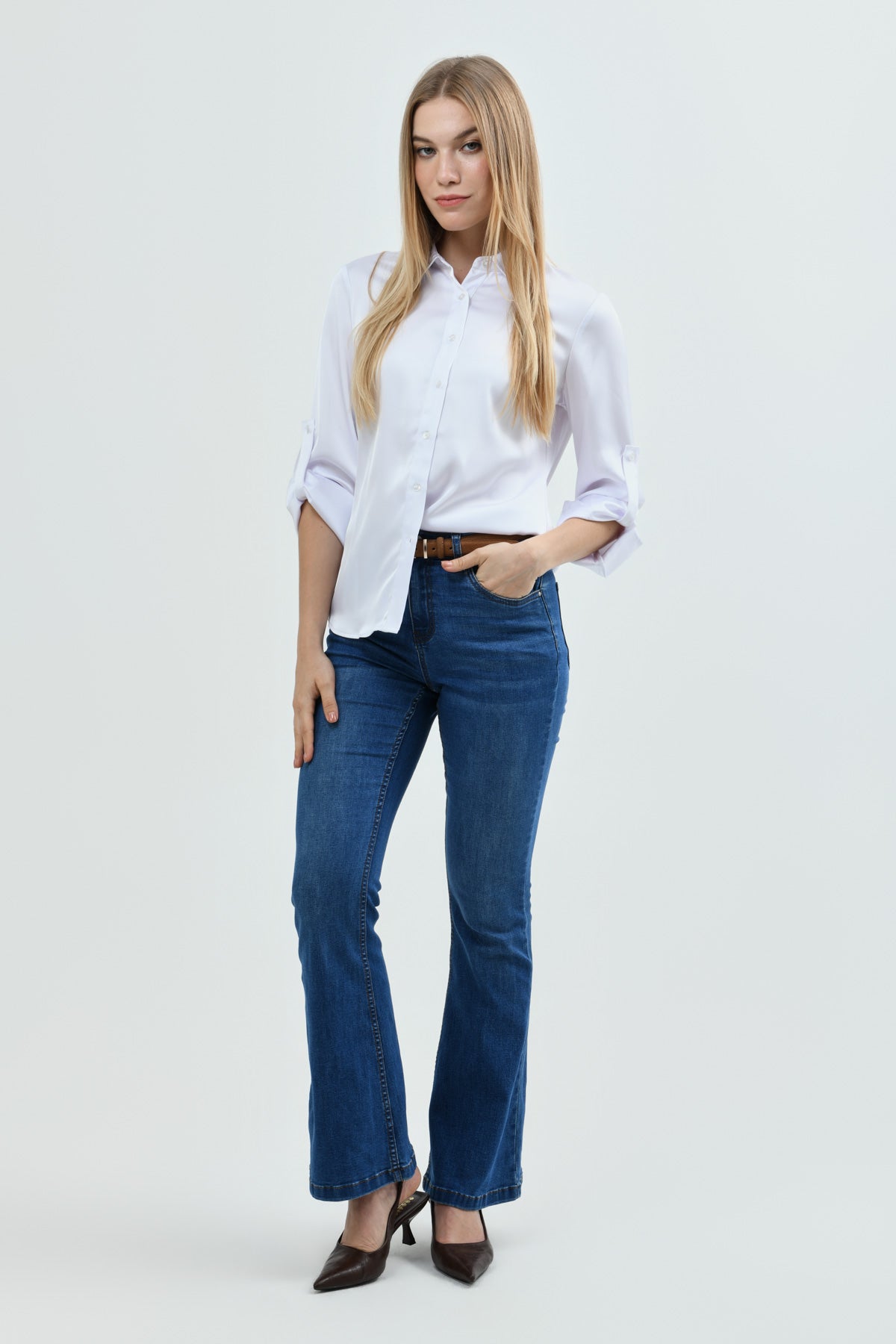 Blusa Mujer Cuello Camisero Blanco