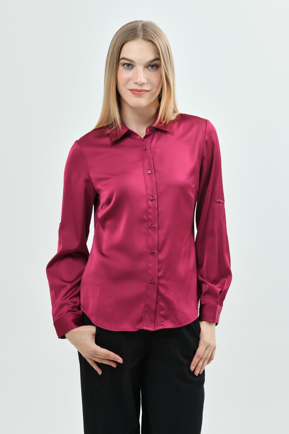 Blusa Mujer Cuello Camisero Fucsia