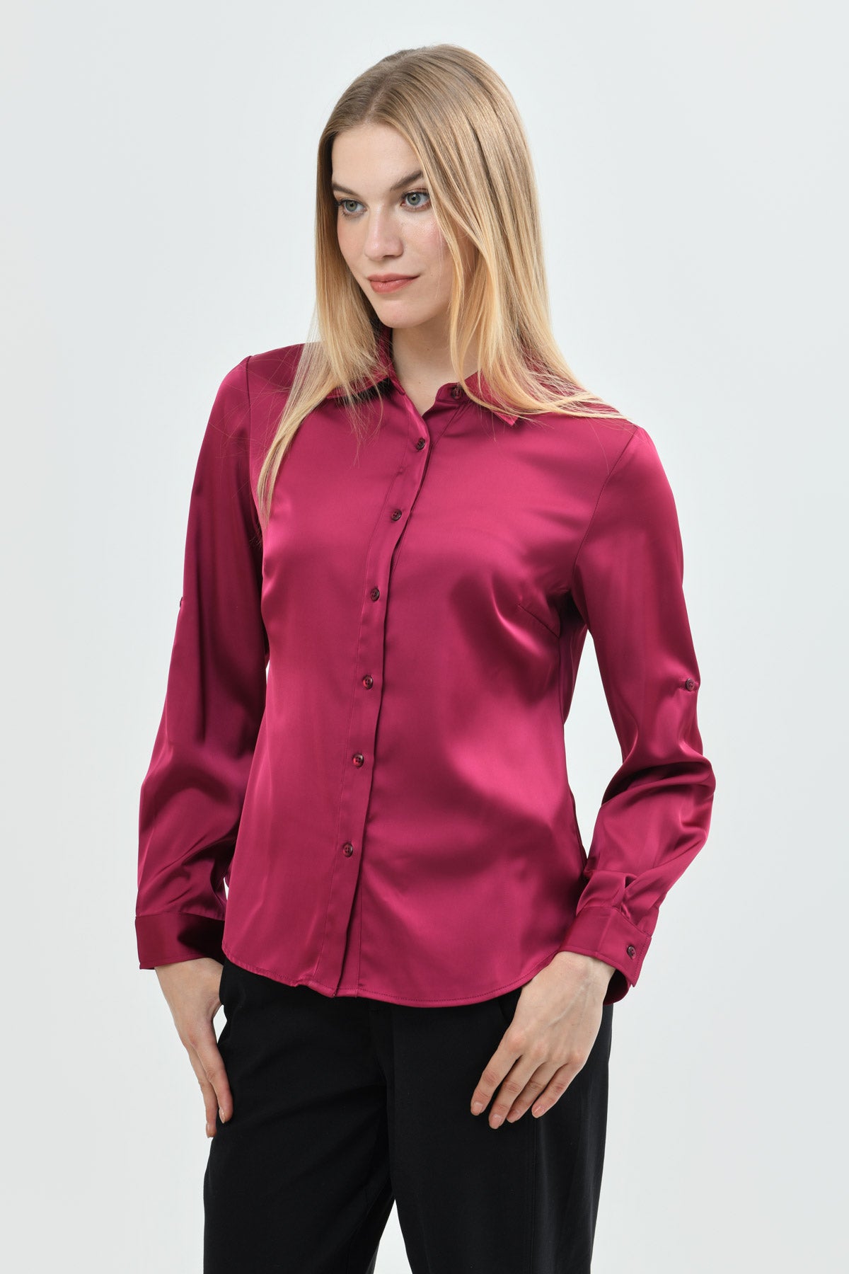 Blusa Mujer Cuello Camisero Fucsia