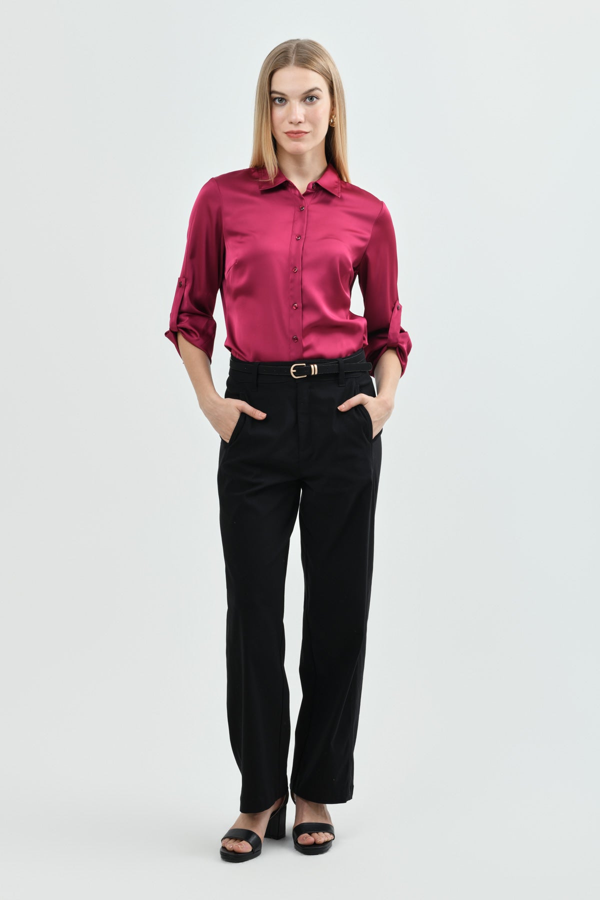 Blusa Mujer Cuello Camisero Fucsia