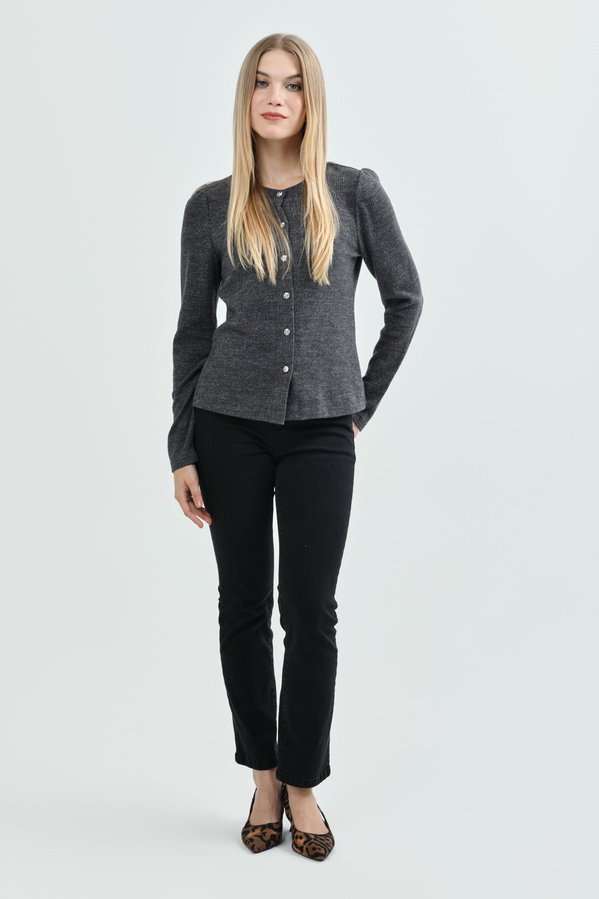Sweater Mujer Regular Gris Melange