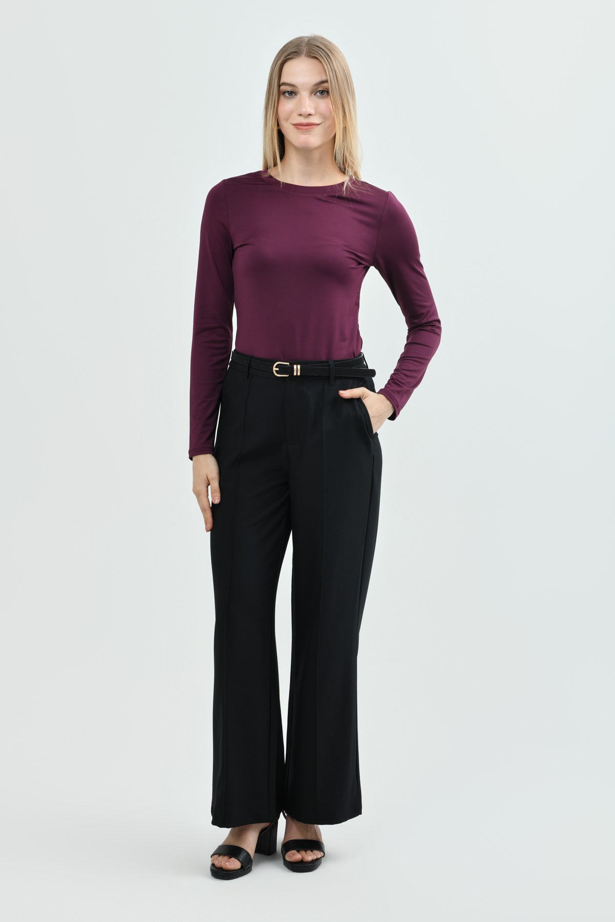 Polera Slim Fit Mujer Vino
