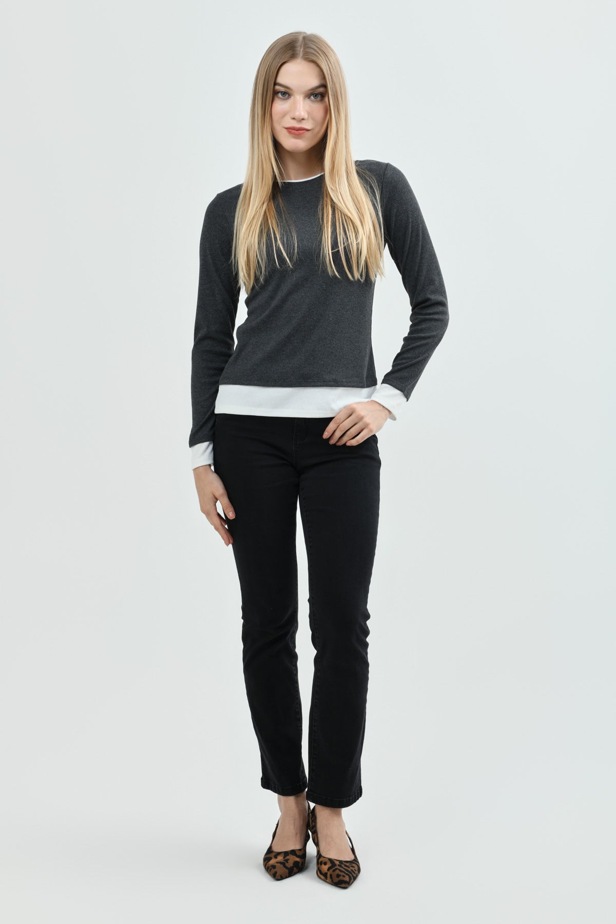 Polera Mujer Regular Gris Melange