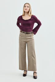 Pantalón Mujer Recto Beige