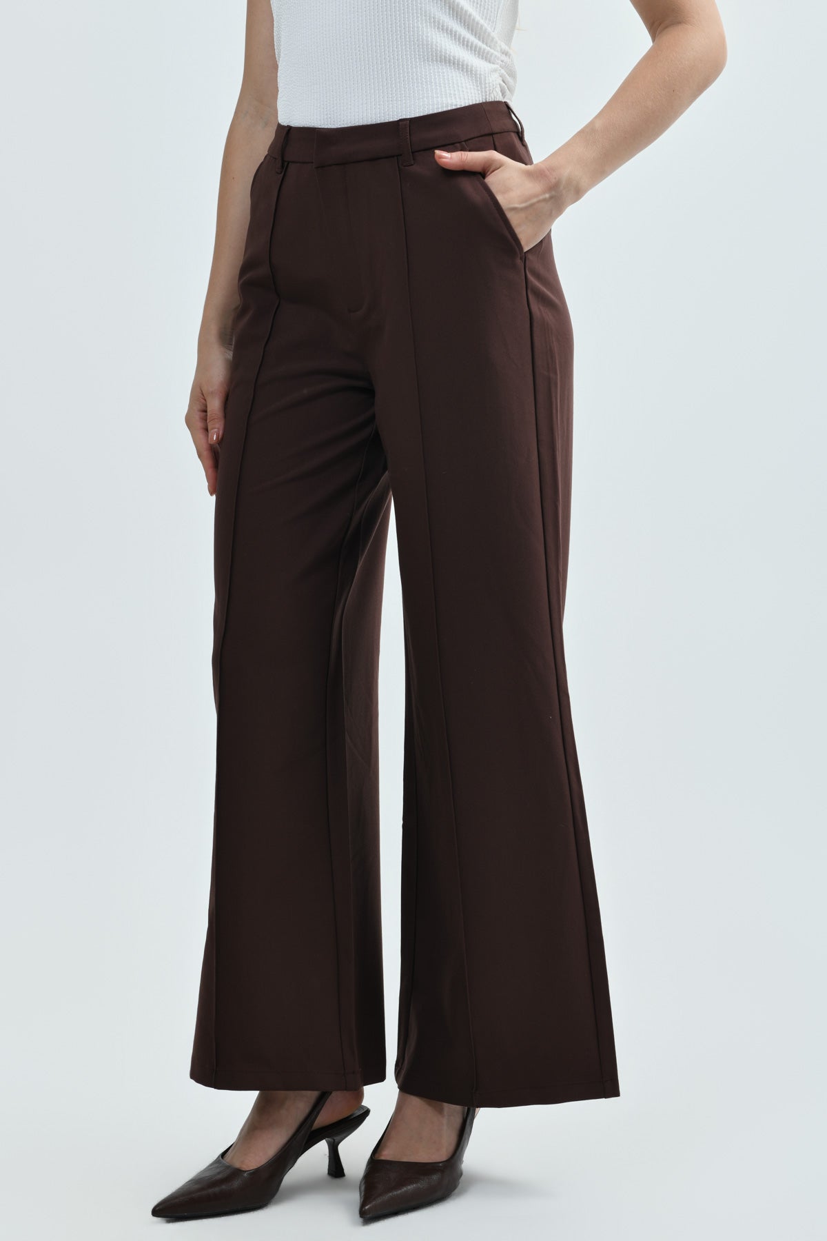 Pantalón Mujer Wide Leg Café Oscuro