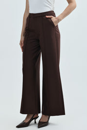 Pantalón Mujer Wide Leg Café Oscuro