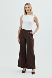 Pantalón Mujer Wide Leg Café Oscuro
