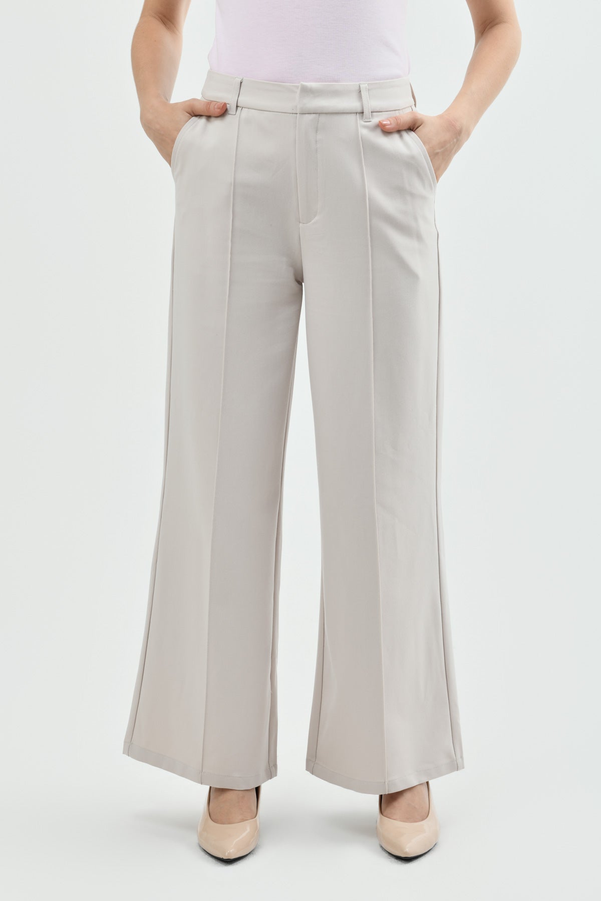 Pantalón Mujer Wide Leg Beige