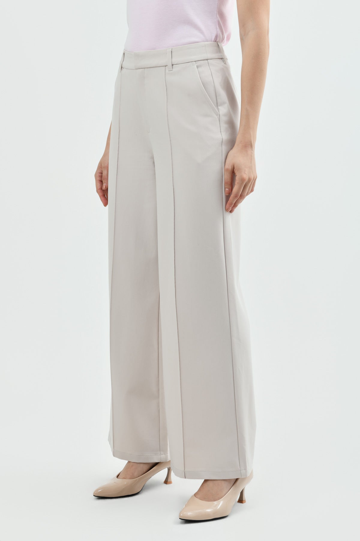 Pantalón Mujer Wide Leg Beige