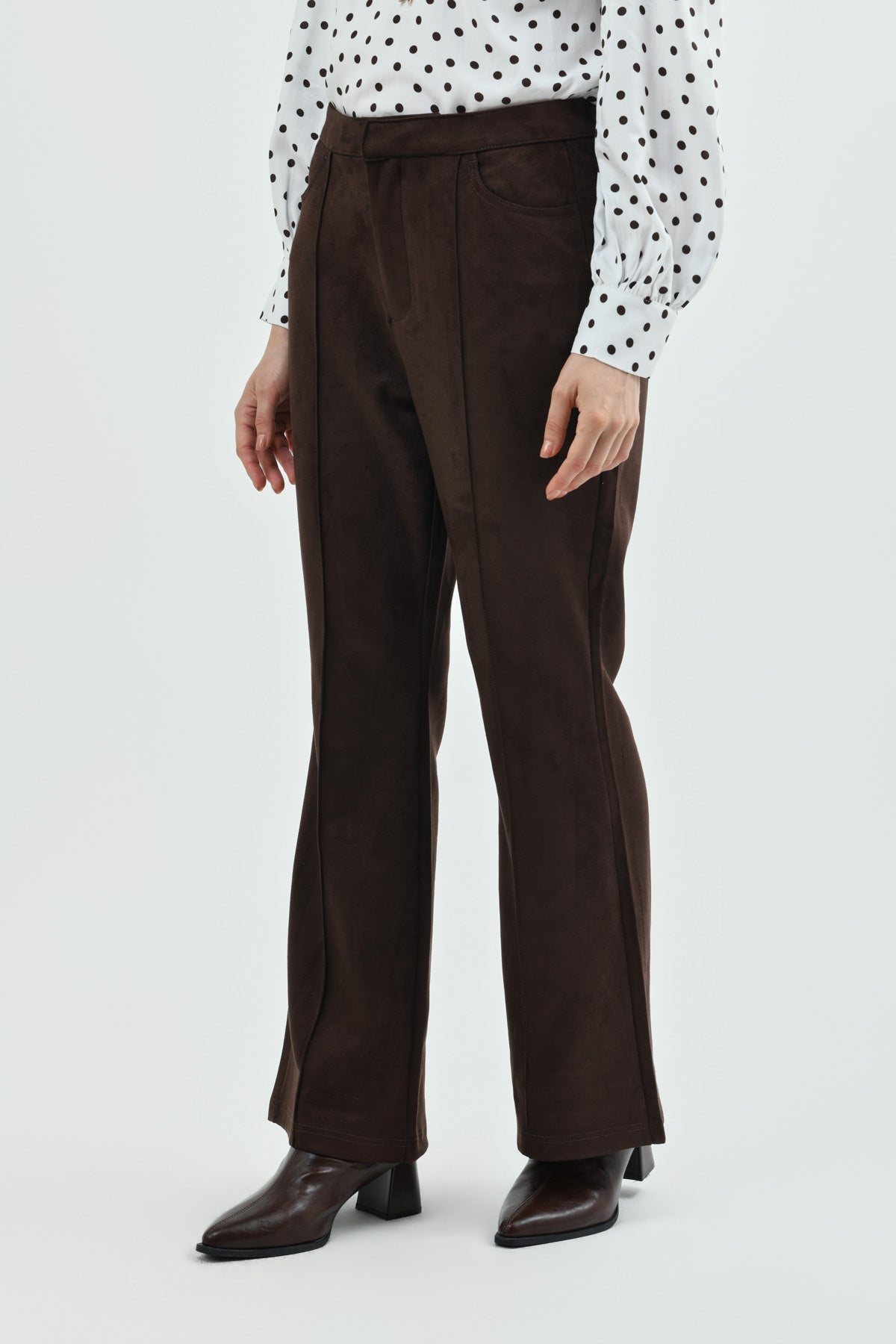Pantalón Mujer Leve Flare Café Oscuro