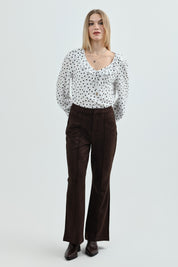 Pantalón Mujer Leve Flare Café Oscuro