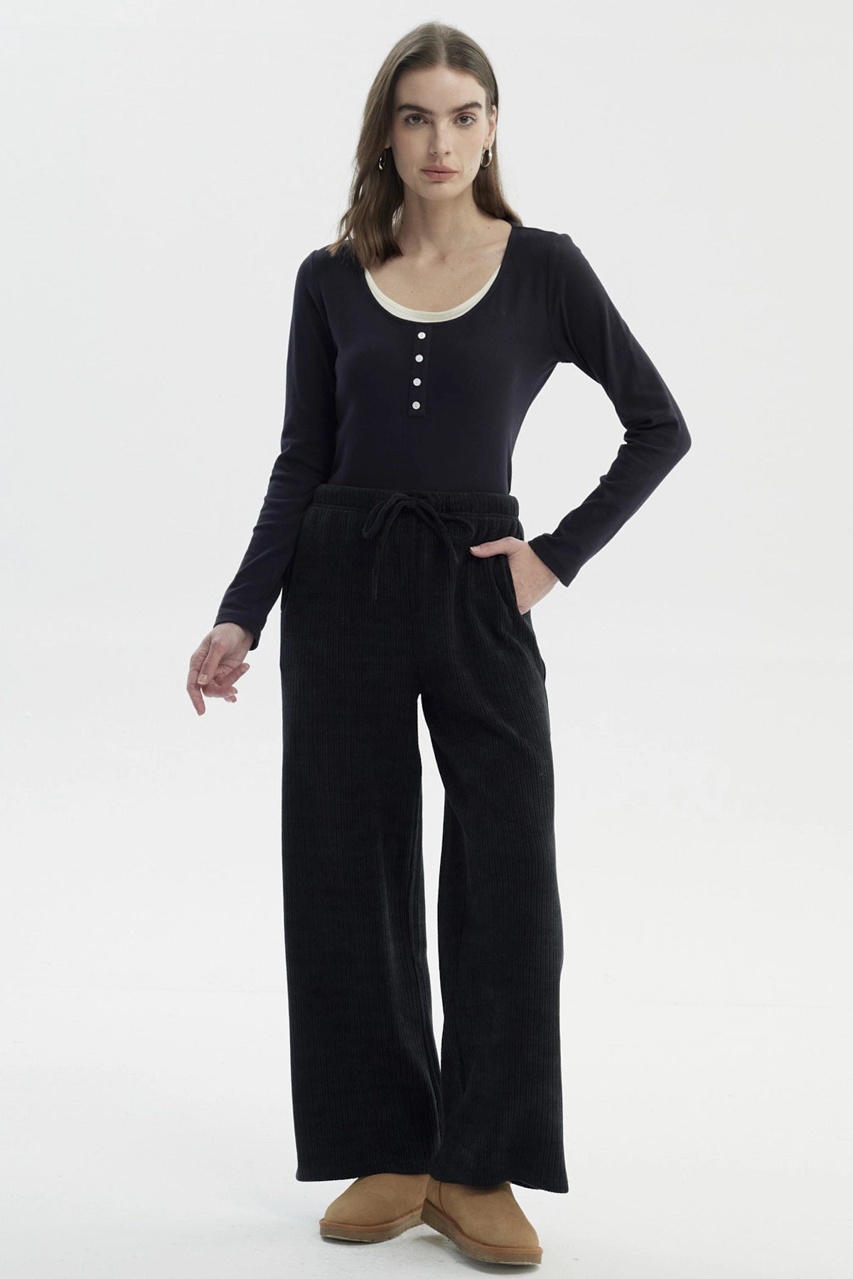 Pantalón Mujer Wide Leg Negro