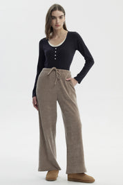 Pantalón Mujer Wide Leg Gris Taupe