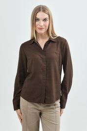 Blusa Cuello Camisero Mujer Café Oscuro