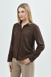 Blusa Cuello Camisero Mujer Café Oscuro