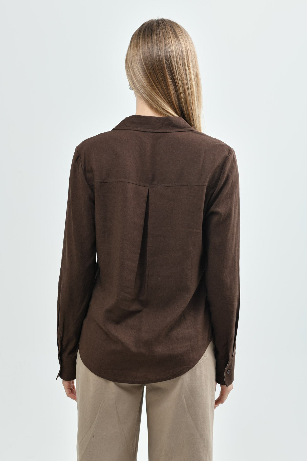 Blusa Cuello Camisero Mujer Café Oscuro