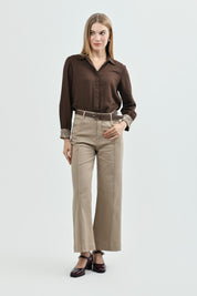 Blusa Cuello Camisero Mujer Café Oscuro