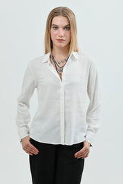 Blusa Cuello Camisero Mujer Crema