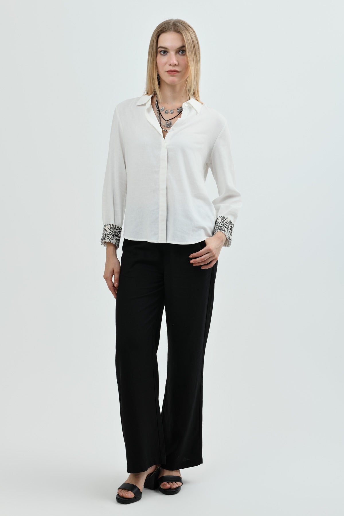 Blusa Cuello Camisero Mujer Crema
