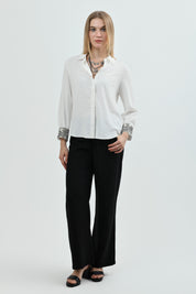 Blusa Cuello Camisero Mujer Crema