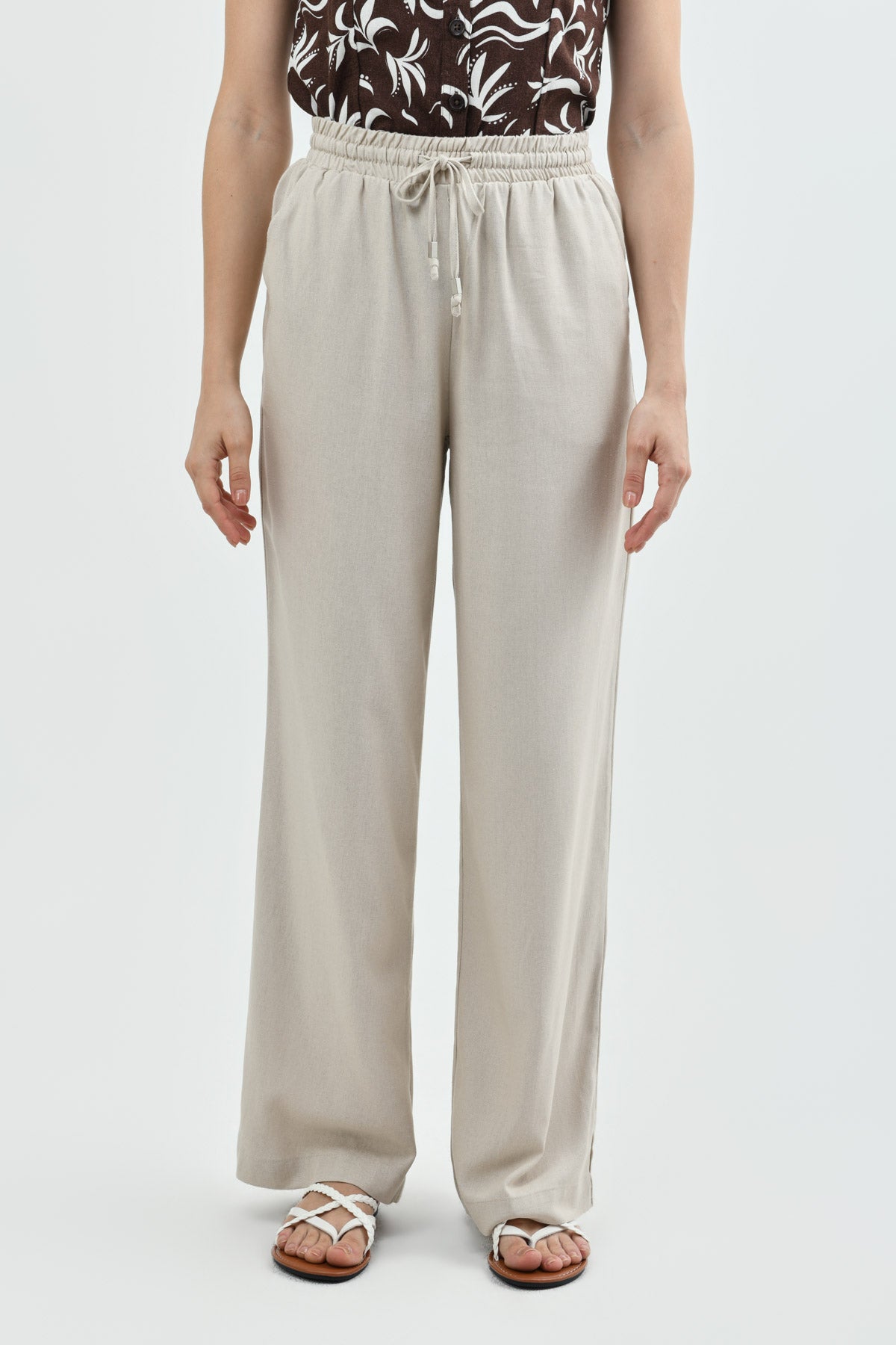 Pantalón Calce Recto Mujer Beige