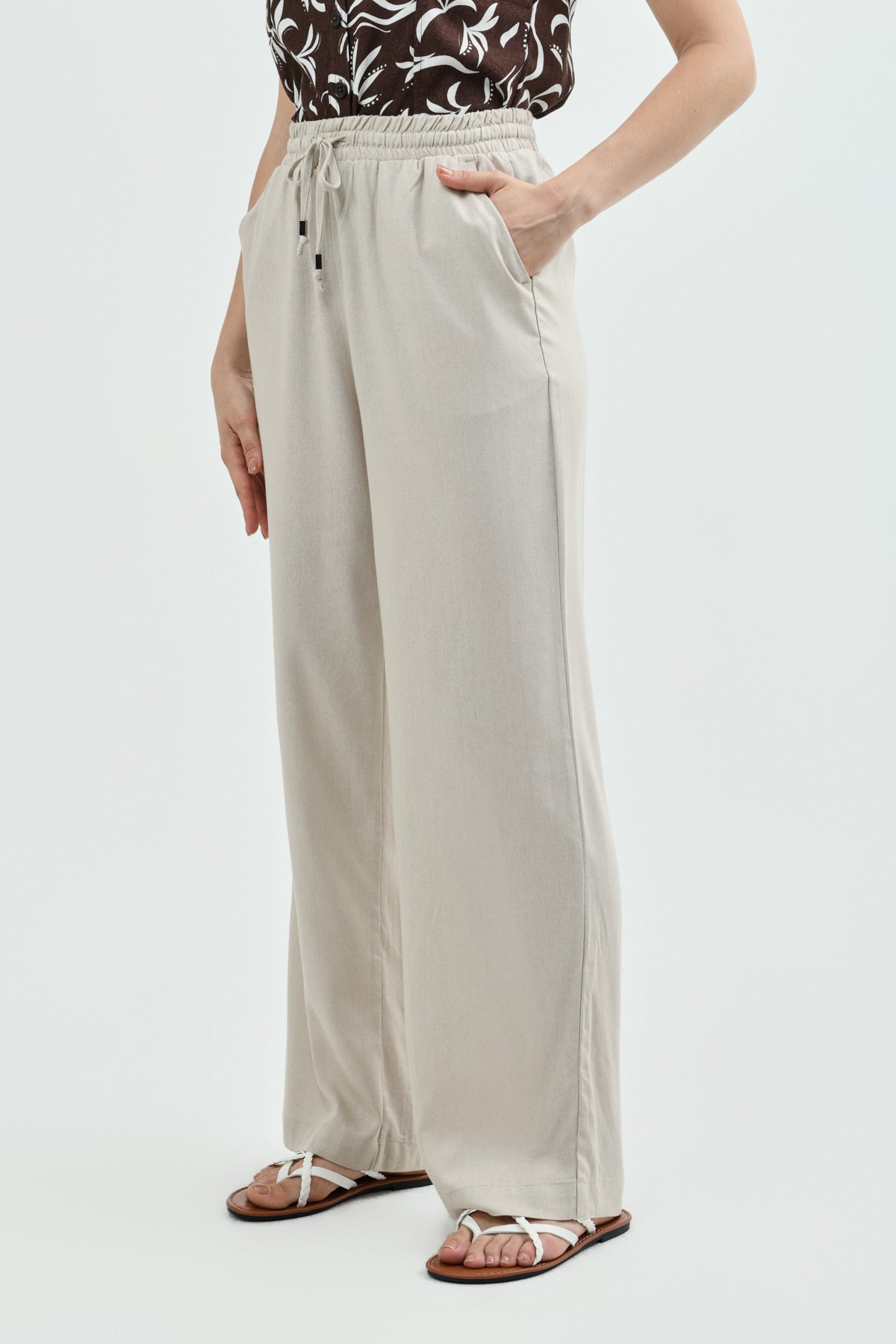 Pantalón Calce Recto Mujer Beige