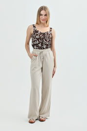 Pantalón Calce Recto Mujer Beige