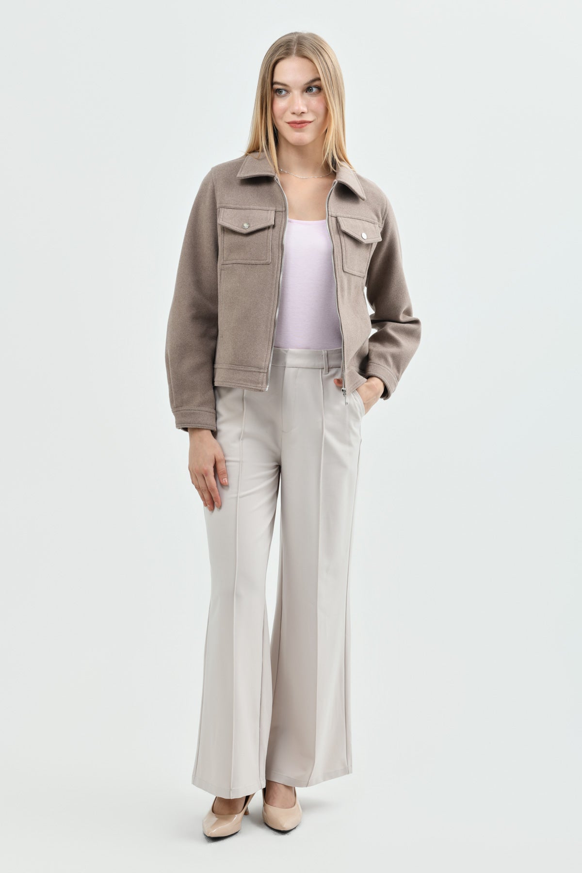 Chaqueta Mujer Regular Beige