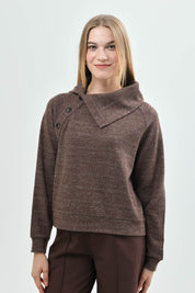 Sweater Mujer Classic Cuello Camisero Café Oscuro