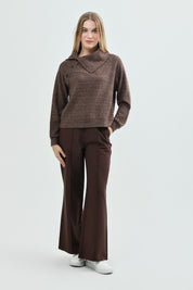 Sweater Mujer Classic Cuello Camisero Café Oscuro