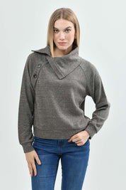 Sweater Mujer Classic Cuello Camisero Gris