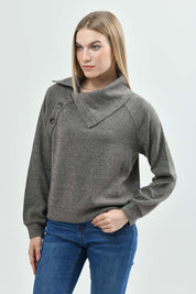 Sweater Mujer Classic Cuello Camisero Gris
