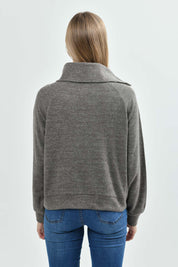 Sweater Mujer Classic Cuello Camisero Gris