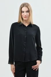 Blusa Mujer Cuello Camisero Negro