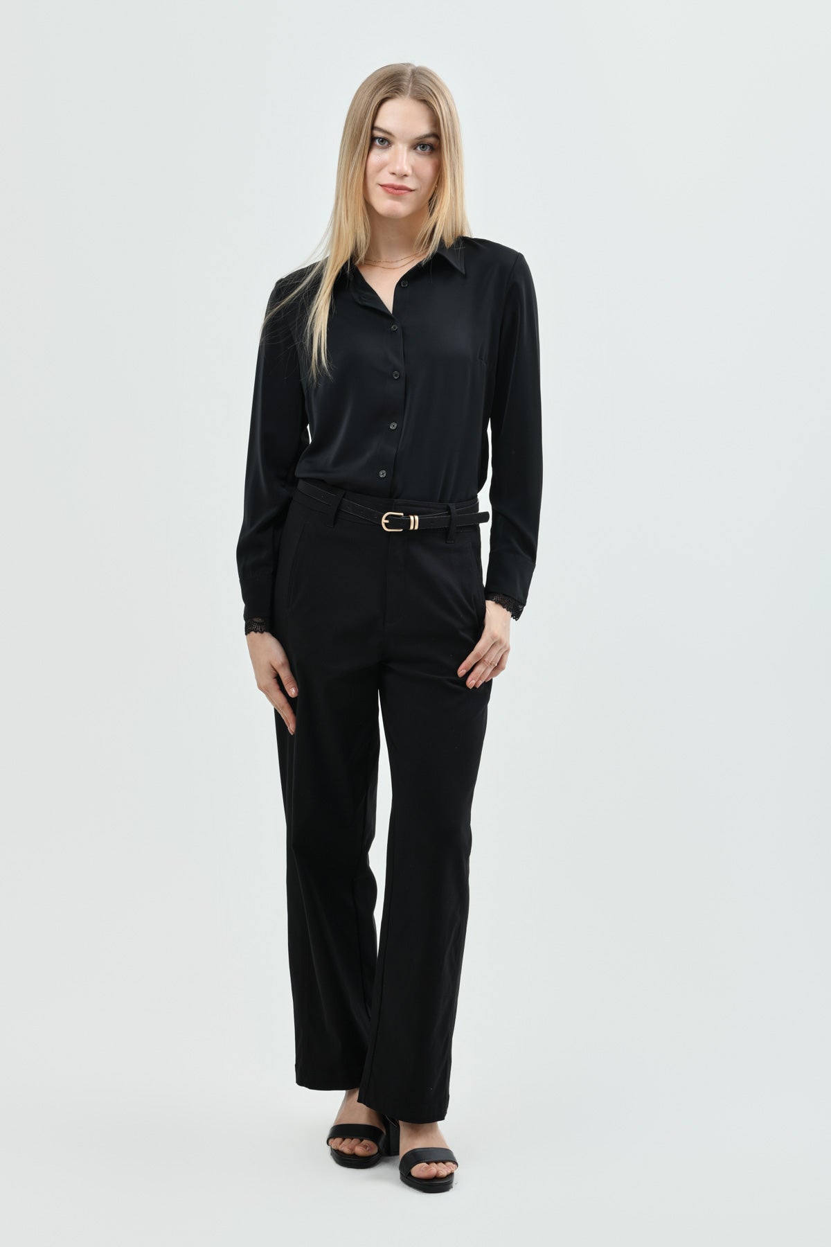 Blusa Mujer Cuello Camisero Negro