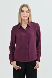 Blusa Mujer Cuello Camisero Vino