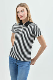 Sweater Mujer Regular Cuello Camisero Negro
