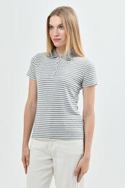 Sweater Mujer Regular Cuello Camisero Gris Melange