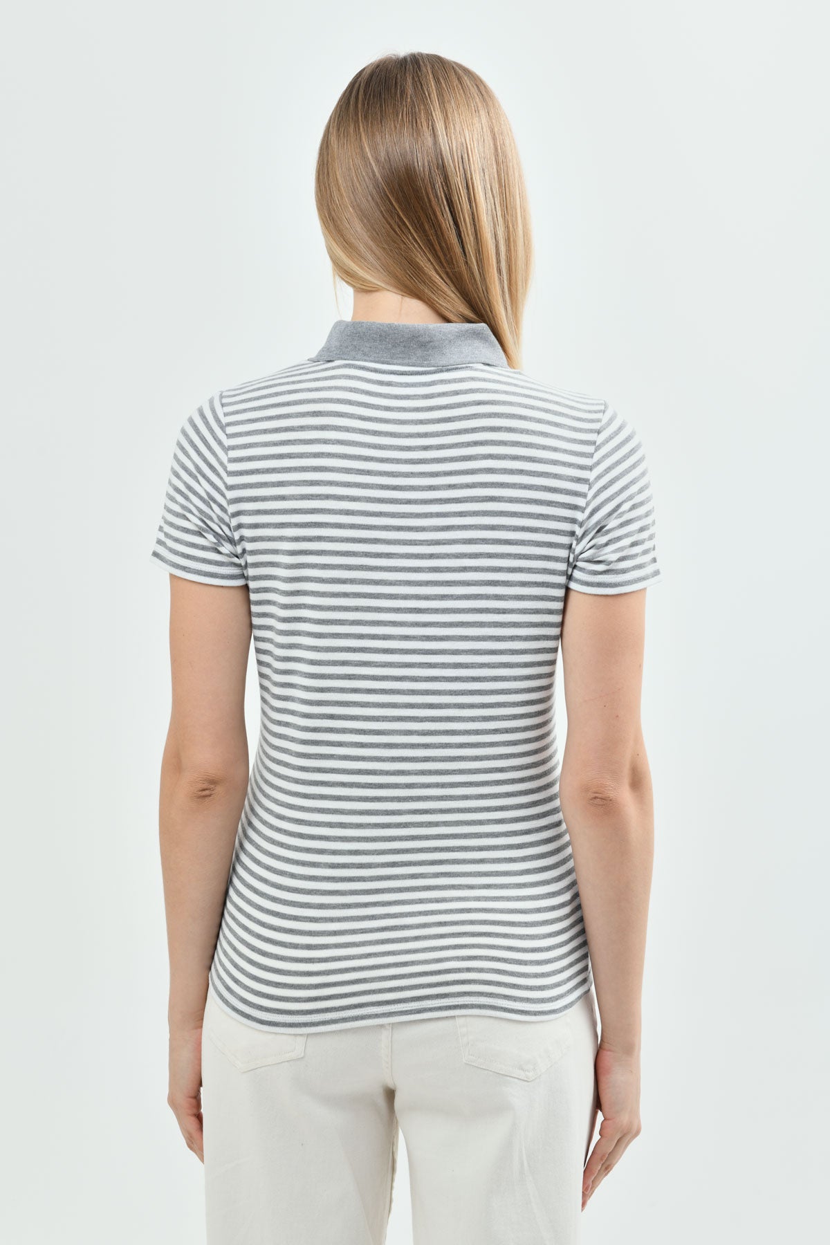 Sweater Mujer Regular Cuello Camisero Gris Melange