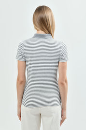 Sweater Mujer Regular Cuello Camisero Gris Melange