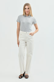 Sweater Mujer Regular Cuello Camisero Gris Melange