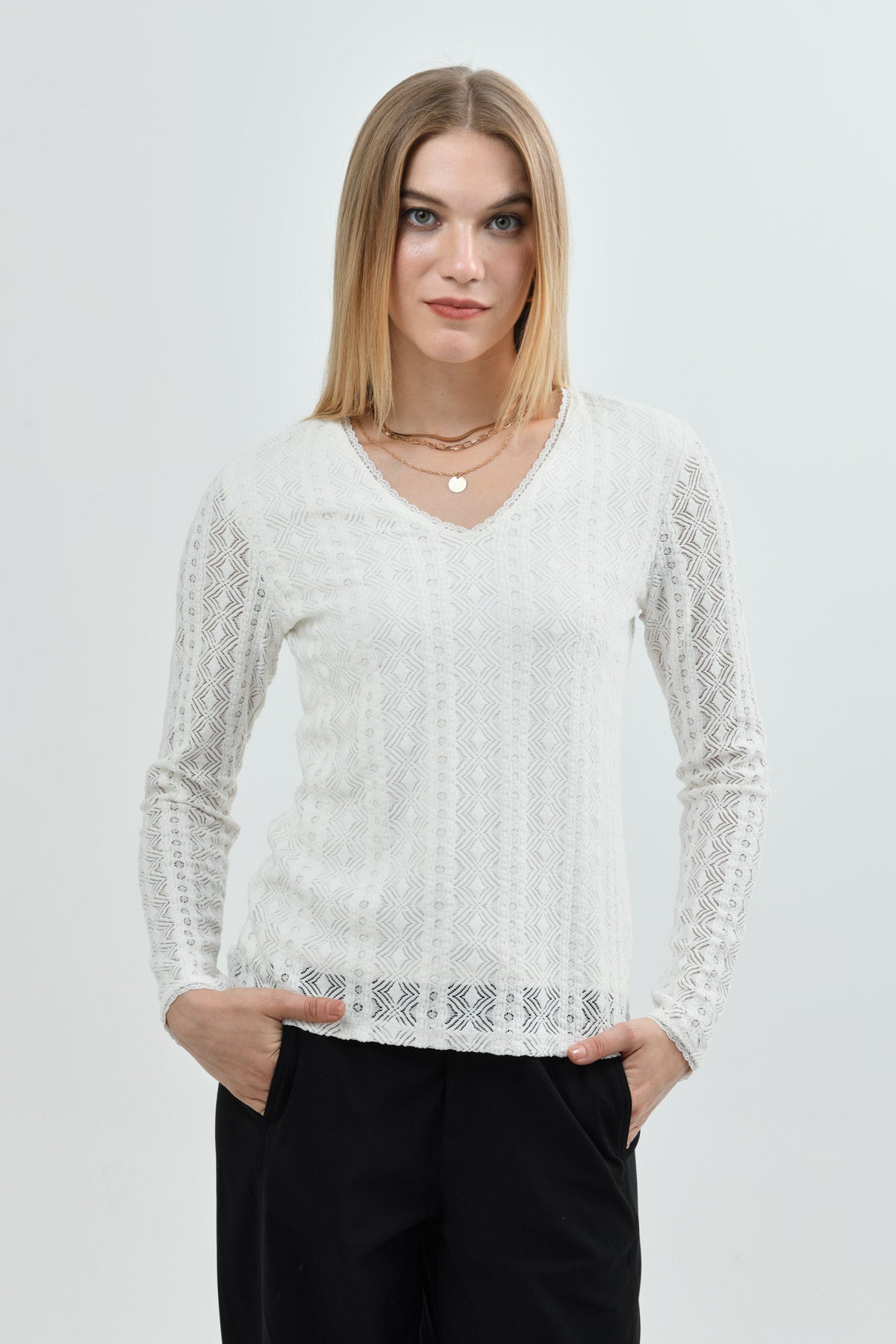 Polera Mujer Slim Crema