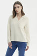Sweater Mujer Slim Cuello Camisero Crema
